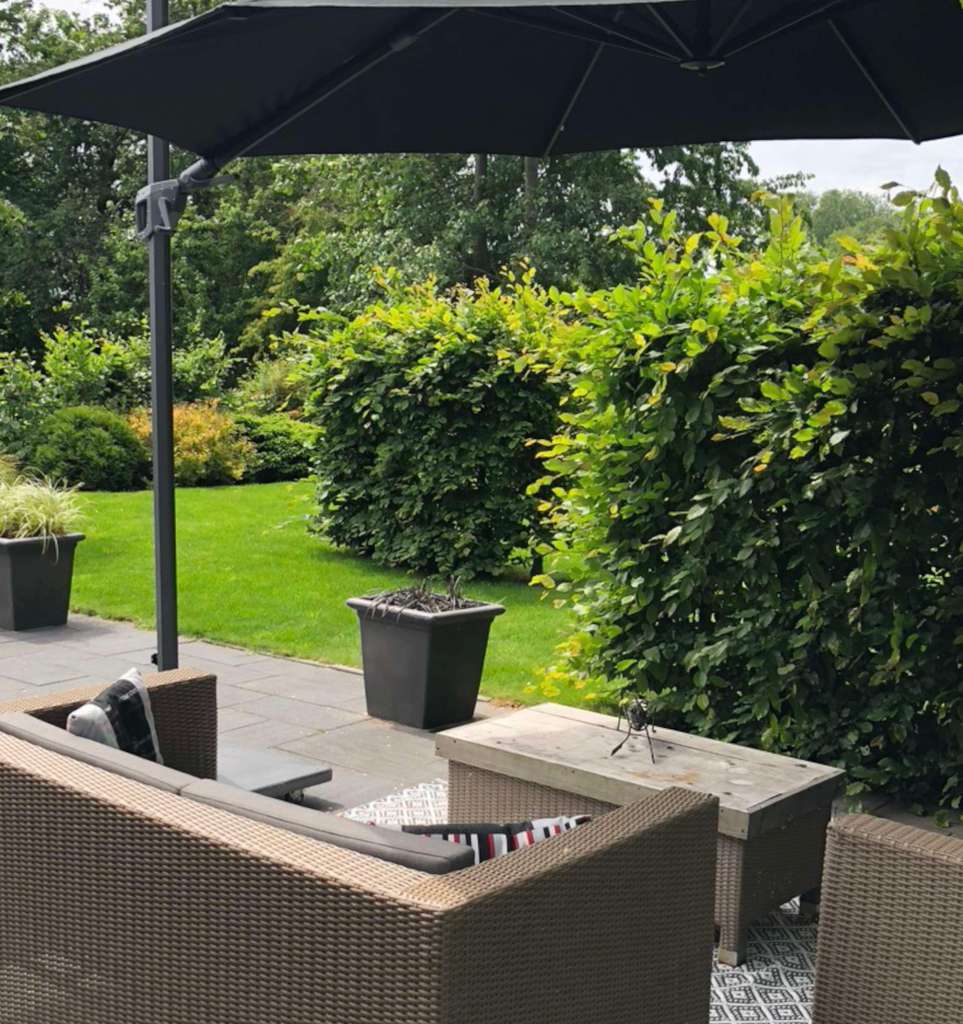 Uitzicht op de grote tuin van vakantiehuisje Plattedijk 1.0